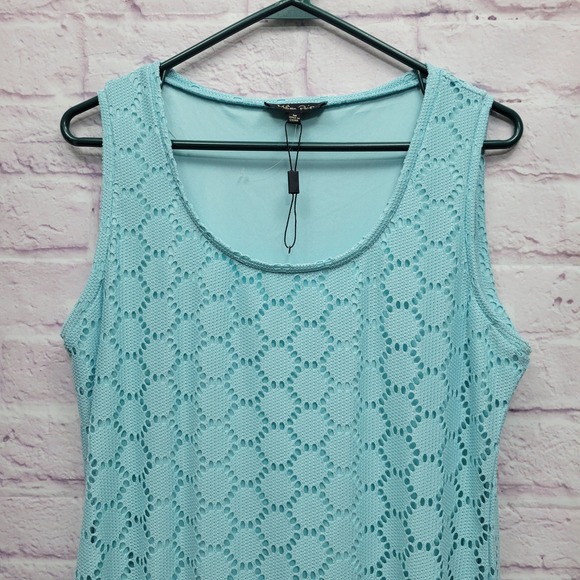 NWOT Melissa Paige Turquoise Maxi Flapper Dress Size M Sleeveless Eyelets Fringe - Picture 9 of 10